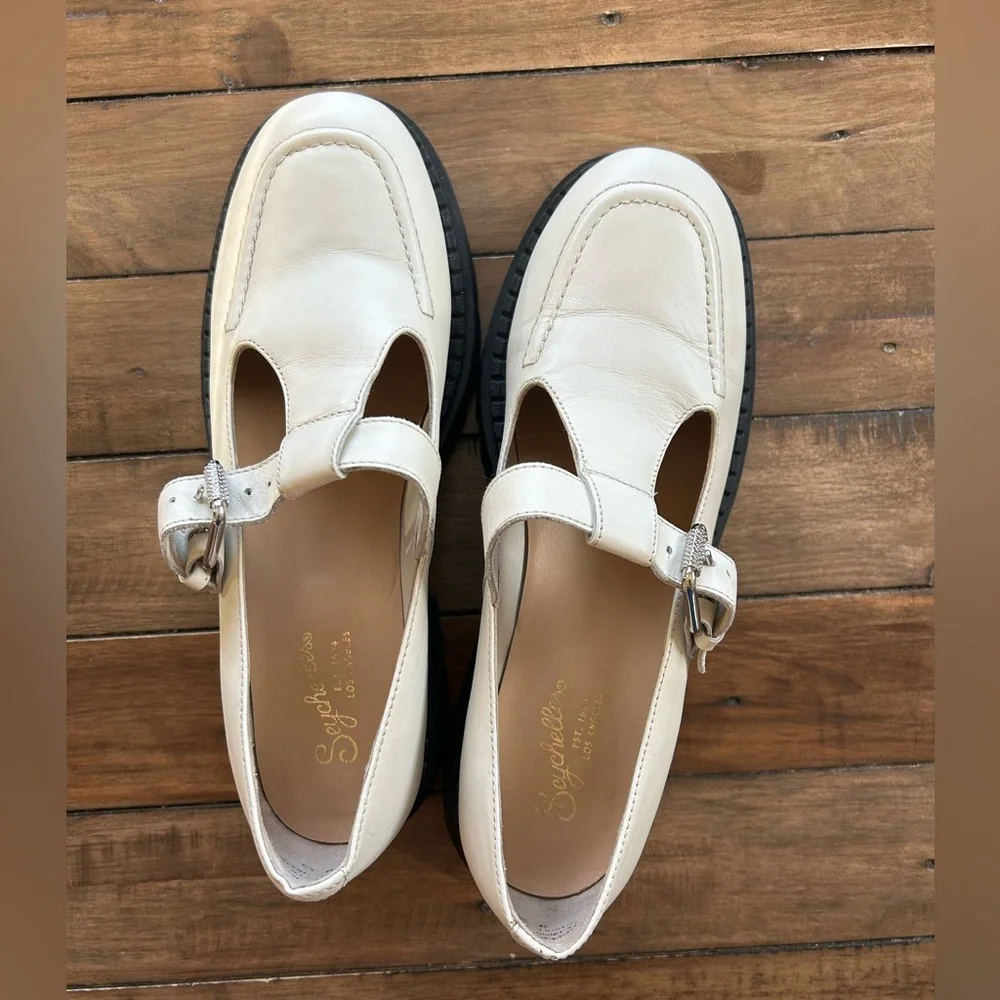 Cream Chunky Mary Jane Heels with Buckle